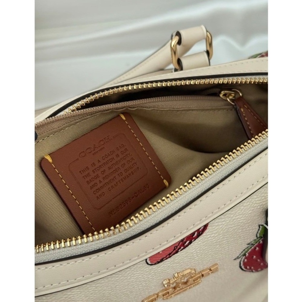Coach Rowan Satchel Chalk Multi Strawberry Print Leather Crossbody Bag NEW - Picture 14 of 16